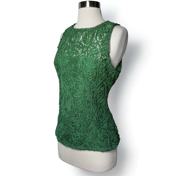 White House Black Market Green Lace Blouse - Picture 4 of 14